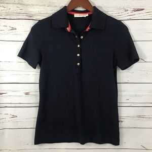 Tory Burch Navy Logo Buttons Snap Polo